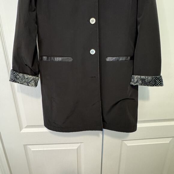 Jane Post Reversible Rain Coat jacket Black Gray Reptile Sz Small Woman - Picture 7 of 12